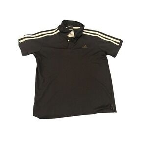 Adidas Boys Black Three Stripe Polo Shirt Short Sleeve Size Medium 10-12